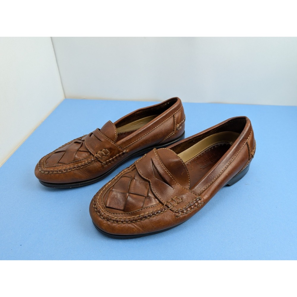 Johnston & Murphy Passport Loafers Brown Leather Shoes Mens Size 9.5 M Weave